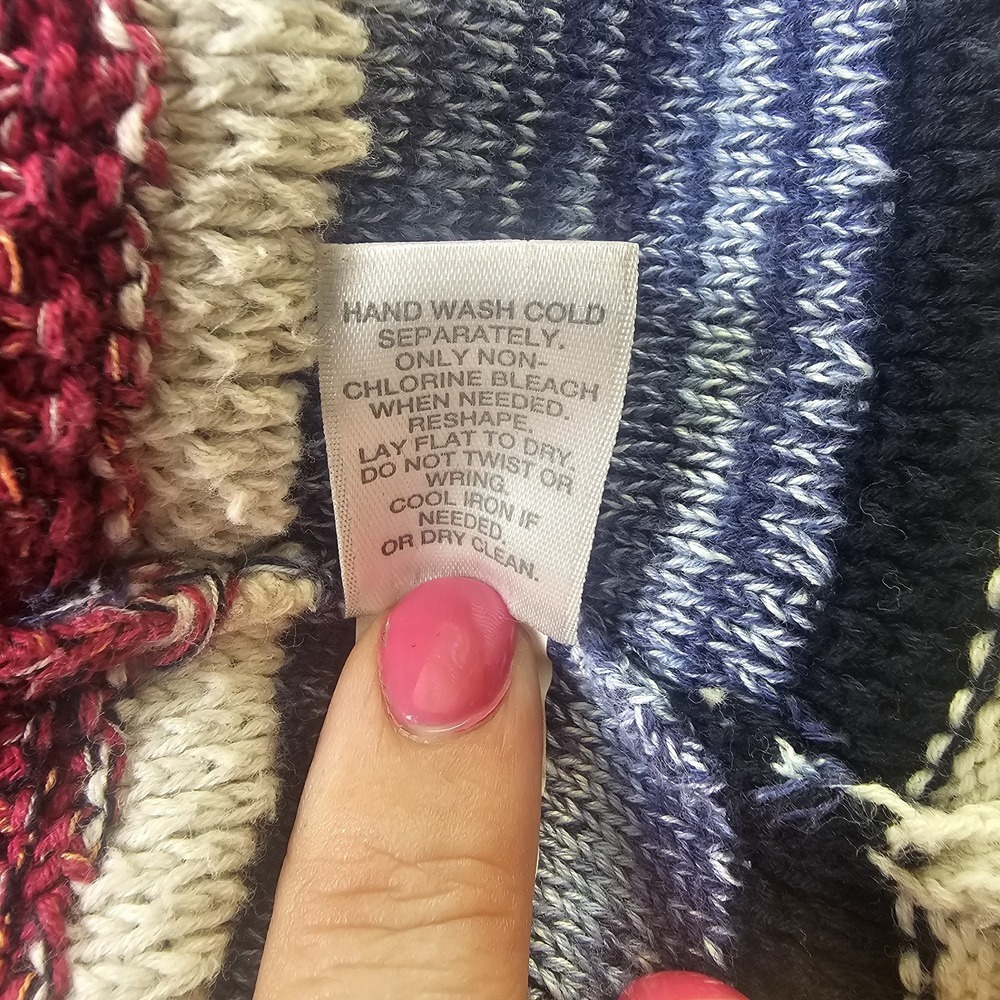 J. Jill Cardigan Sweater XL Blue Pink Striped Shawl Collar Button Front Grandma - Picture 8 of 8